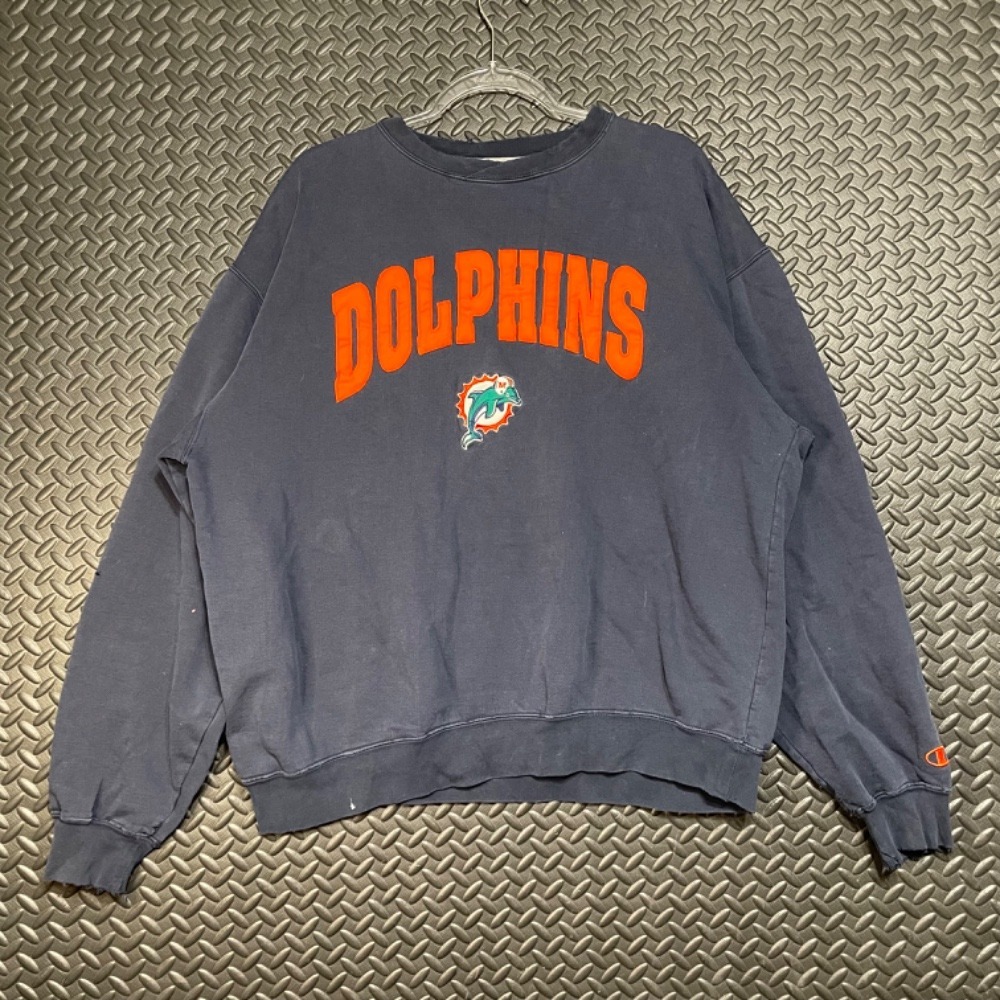 Vintage Champion Miami Dolphins NFL Football Navy Blue Pullover Sweater Men's XL